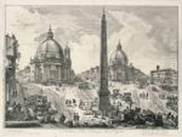 The Piazza Del Popolo, From Vedute Di Roma Oil Painting by Giovanni Battista Piranesi