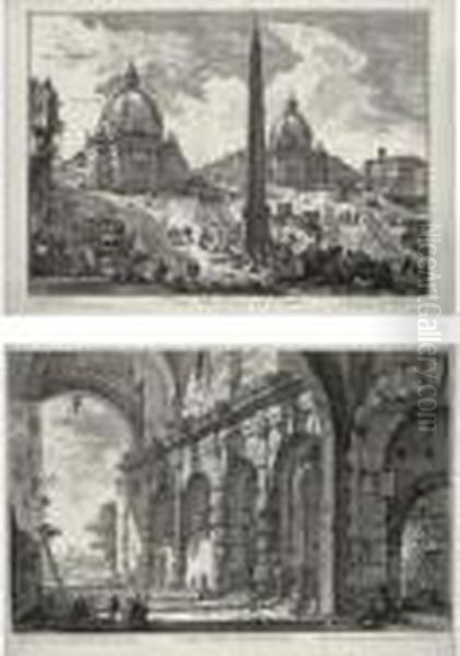 The Piazza Del Popolo; Oil Painting by Giovanni Battista Piranesi