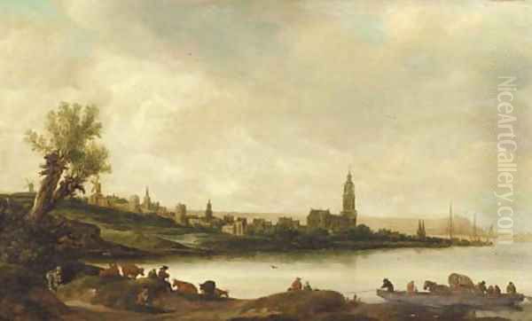 A view of Rhenen from the South West Oil Painting by Salomon van Ruysdael