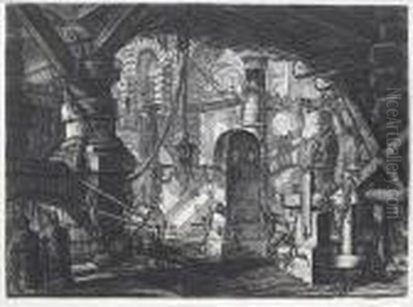 The Pier With Chains, Pl. Xvi, From Carcerid'invenzione Oil Painting by Giovanni Battista Piranesi