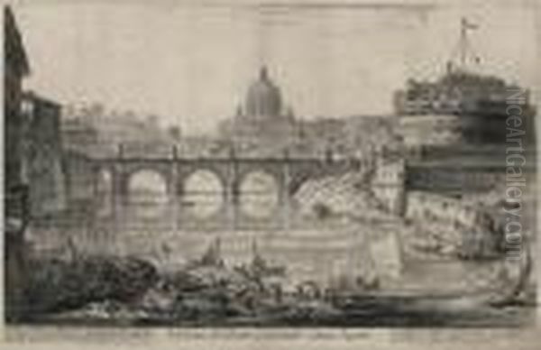 Veduta Del Ponte E Castello Sant'angelo Oil Painting by Giovanni Battista Piranesi