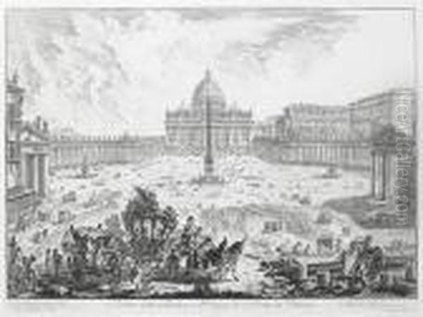 Veduta Della Basilica, E Piazza Di S.pietro In Vaticano, From Vedute Di Roma Oil Painting by Giovanni Battista Piranesi