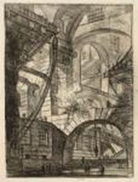 Perspective Of Arches, With A Smoking Fire, From: Carceri D'invenzione Oil Painting by Giovanni Battista Piranesi