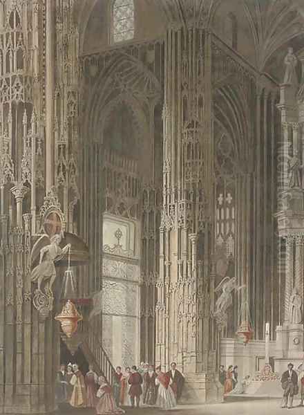 Visitors to the cathedral Oil Painting by Samuel A. Rayner