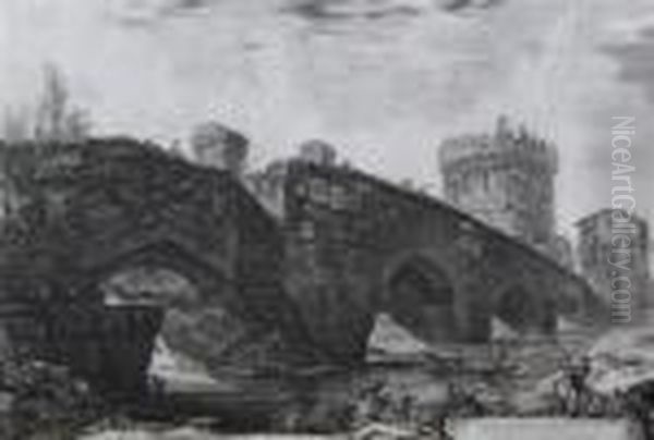 Veduta Del Ponte Lugano Su L'anione Oil Painting by Giovanni Battista Piranesi