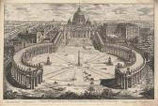 St. Peter's, With Forecourt And Colonnades Oil Painting by Giovanni Battista Piranesi