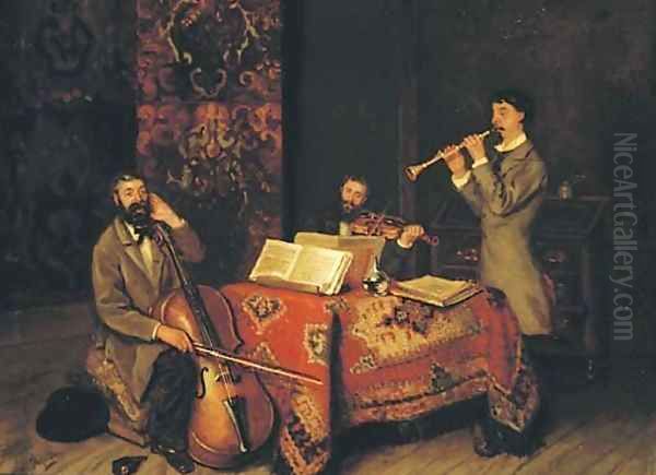 Valsch geblasen the amateur musicians Oil Painting by Betsy Repelius