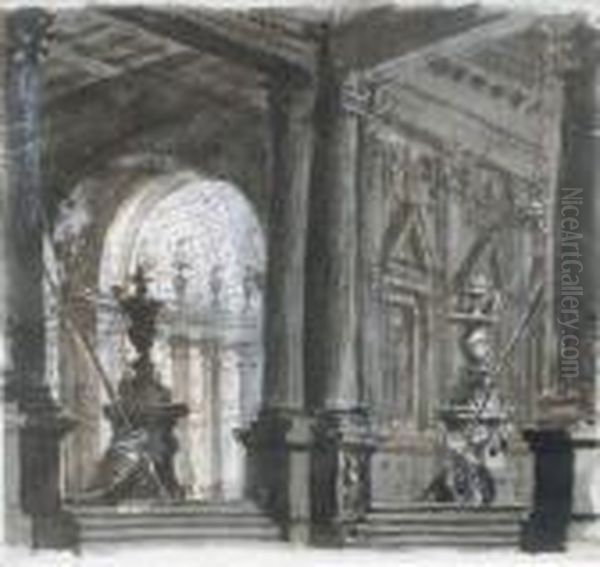 Architecture Interieure Avec Colonnade Oil Painting by Giovanni Battista Piranesi