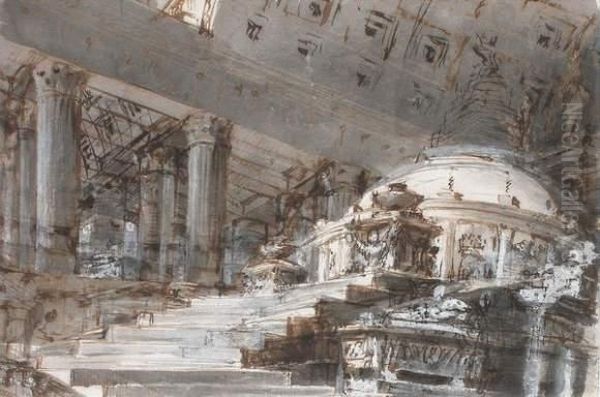 Tempieto Sous La Voute D'un Grand Temple Oil Painting by Giovanni Battista Piranesi