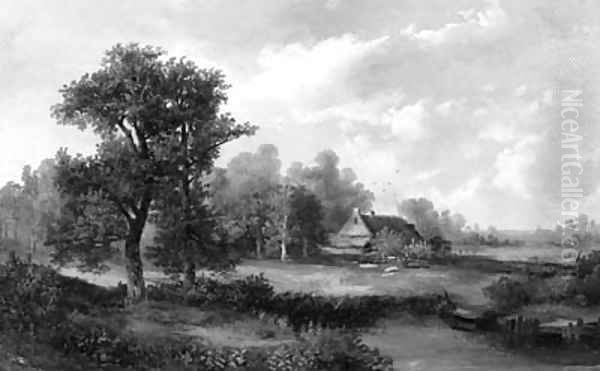 A cottage in a summer landscape Oil Painting by Hermanus Jan Hendrik Rijkelijkhuysen