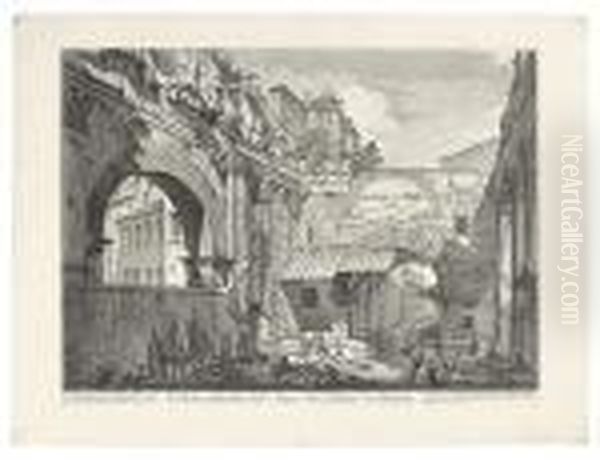 Three Etchings From The Vedute Di Roma. Oil Painting by Giovanni Battista Piranesi