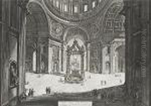 Interior Of St Peter's Basilica In The Vatican, Beneath The Dome Oil Painting by Giovanni Battista Piranesi