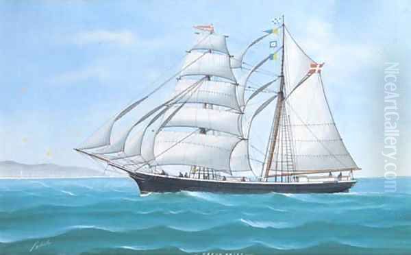 The Greve Frijs under full sail in the Mediterranean Oil Painting by Luigi Roberto