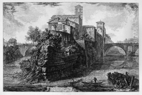 Veduta Dell'isola Tiberina Oil Painting by Giovanni Battista Piranesi