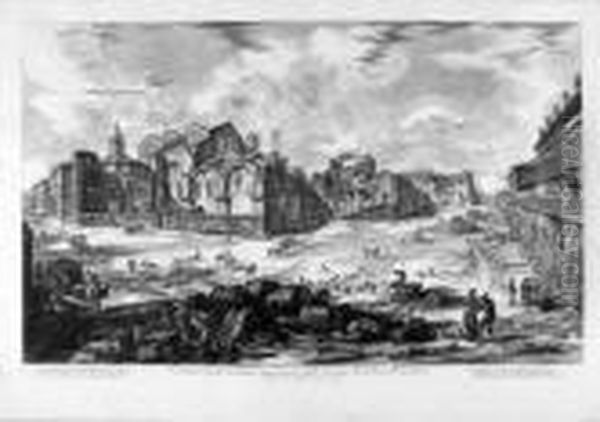 Veduta Degli Avanzi Superiori Delle Terme Di Diocleziano. Oil Painting by Giovanni Battista Piranesi