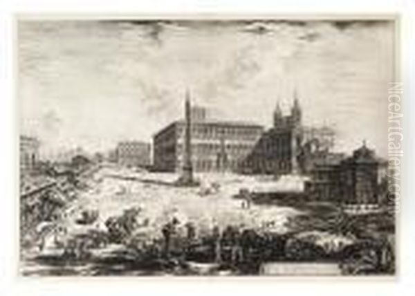 Veduta Della Piazza E Basilica Di S. Giovanni In Laterano. Oil Painting by Giovanni Battista Piranesi