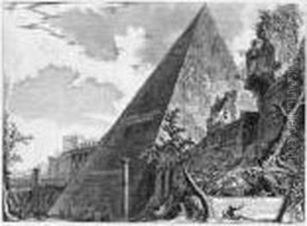 Harbour And Quay; The Pyramid Of Caius Cestius Oil Painting by Giovanni Battista Piranesi