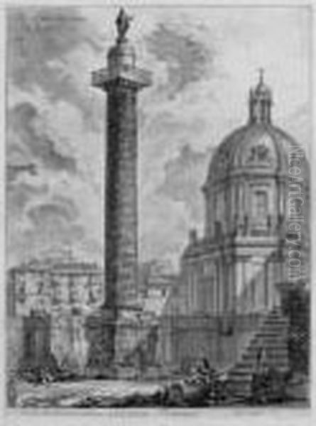 S. Peter's; S. Paolo Fuori Le 
Mura; Substructure Of The Temple Of Claudius; Trajan's Column; And 
Portico Of Octavia Oil Painting by Giovanni Battista Piranesi