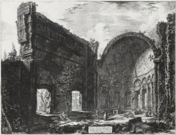 Hadrian's Villa: The Apse Of The So-called Hall Of The Philosophers Oil Painting by Giovanni Battista Piranesi