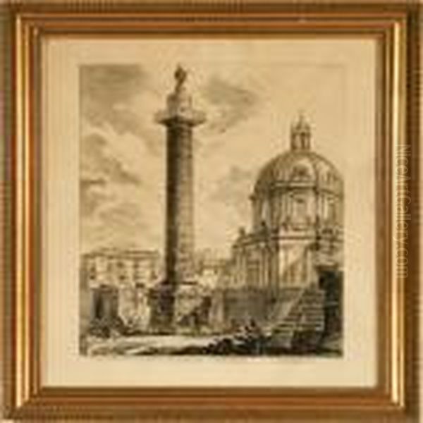 Three Italian Prospects Oil Painting by Giovanni Battista Piranesi