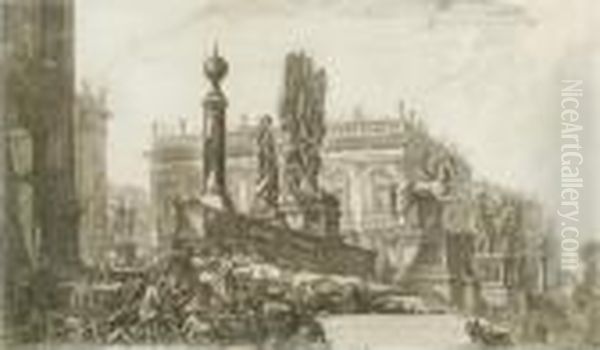 Veduta Del Campidoglio Di Fianco Oil Painting by Giovanni Battista Piranesi