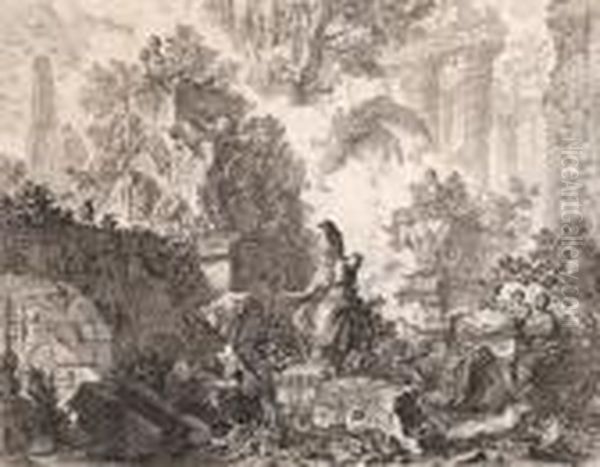 Capriccio Di Rovine Von Statua Di Minerva Oil Painting by Giovanni Battista Piranesi