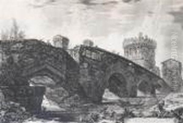 Veduta Del Ponte Lugano Su L'anione (vedute Di Roma) Oil Painting by Giovanni Battista Piranesi