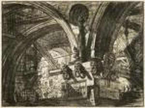 Round Arches Springing From A Square Column (h. 15; R. 41) Oil Painting by Giovanni Battista Piranesi