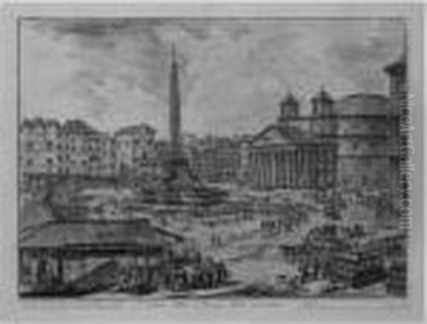 S. Croce In Gerusalemme; The 
Piazza Della Rotonda, With Thepantheon And Obelisk; The Palazzo Di Monte
 Citorio (h. 11, 17,23) Oil Painting by Giovanni Battista Piranesi