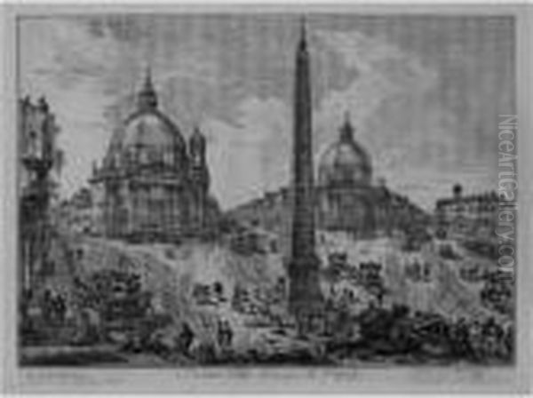 S. Paolo Fuori Le Mura, Interior; And The Piazza Del Popolo (h. 7,14) Oil Painting by Giovanni Battista Piranesi