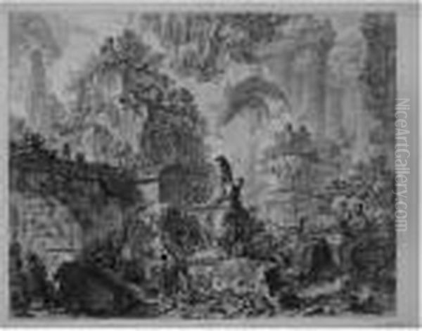 Frontispiece, With Statue Of 
Minerva; The Fontana Di Trevi; And Thetheatre Of Marcellus (h. 2, 19 
,33) Oil Painting by Giovanni Battista Piranesi