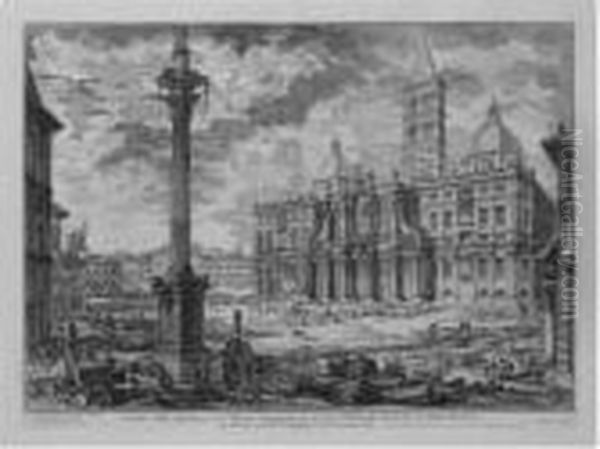 S. Maria Maggiore With The 
Column From The Basilica Of Constantinein The Foreground; S. Maria 
Maggiore With The Obelisk In The Piazzadell' Esquilino; The Palazzo 
Della Consulta (h.9, 10, 22) Oil Painting by Giovanni Battista Piranesi