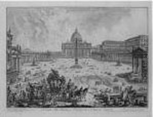 St. Peter's, With Forecourt And Colonnades (h. 3) Oil Painting by Giovanni Battista Piranesi