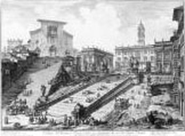 Veduta Del Romano Campidoglio Con Scalinata Che Va Alla Chiesa D' Araceli Oil Painting by Giovanni Battista Piranesi