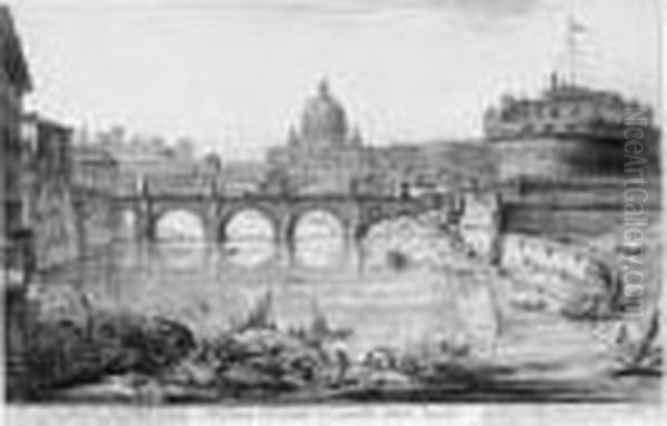 Veduta Del Ponte E Castello Sant'angelo Oil Painting by Giovanni Battista Piranesi