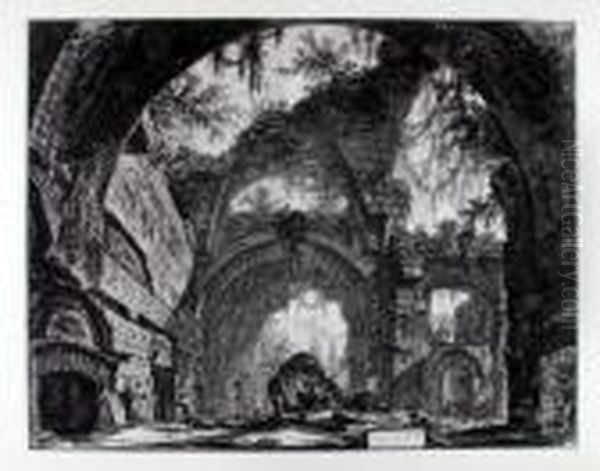 Rovine D'una Galleria Di Statue Nelle Villa Adriana A Tivoli Oil Painting by Giovanni Battista Piranesi