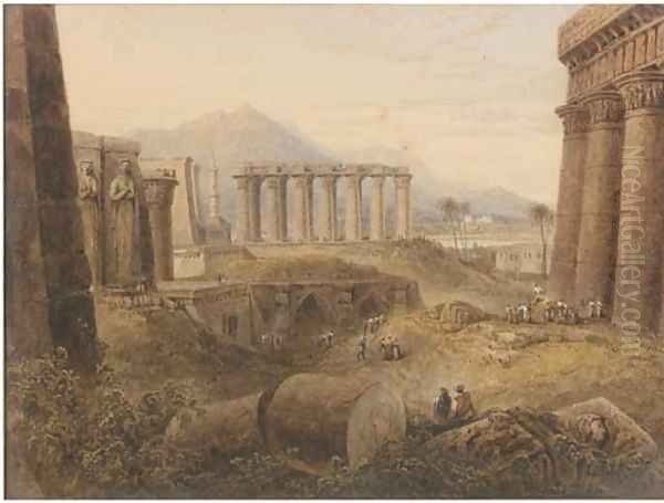 Ruins at Thebes, Egypt Oil Painting by Milo De Ros