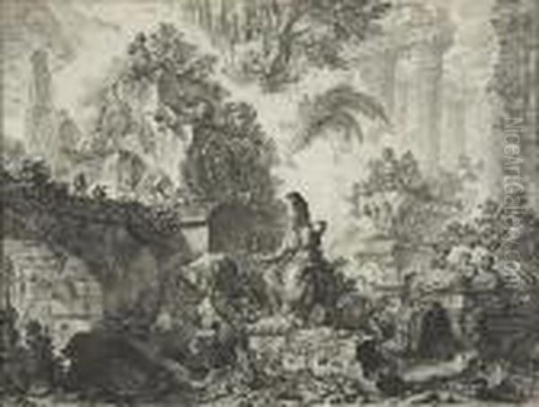 Frontispiece With Statue Of Minerva Fromvedute Di Roma Oil Painting by Giovanni Battista Piranesi