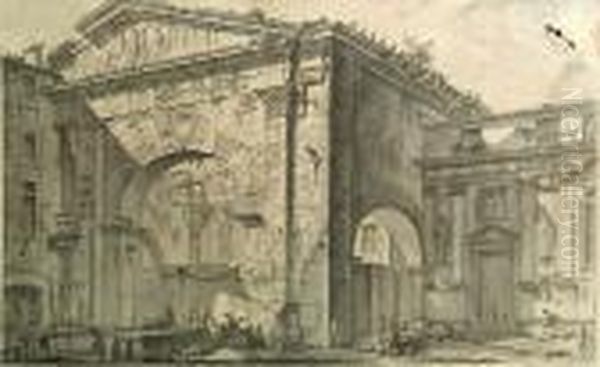 Veduta Dell' Atrio Del Portico Di Ottavia, From Vedute Di Roma Oil Painting by Giovanni Battista Piranesi