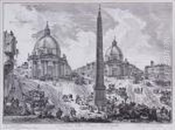 Veduta Della Piazza Del Popolo Oil Painting by Giovanni Battista Piranesi