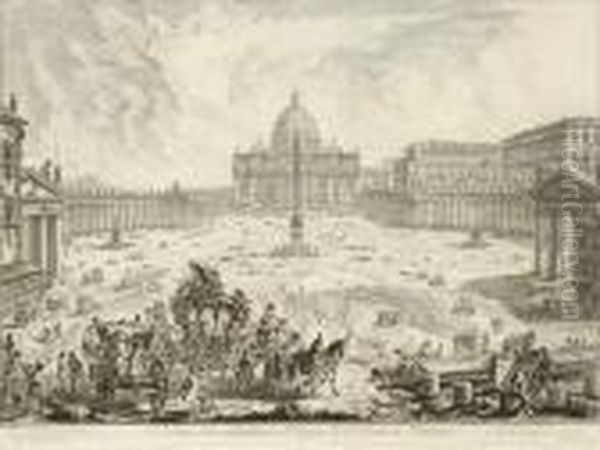 Veduta Della Basilica E Piazza Di S. Pietro In Vaticano Oil Painting by Giovanni Battista Piranesi