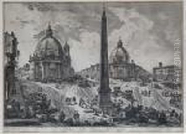 Veduta Della Piazza Del Popolo Oil Painting by Giovanni Battista Piranesi