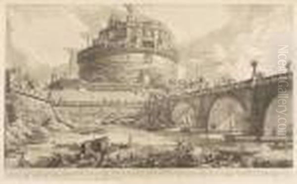 Veduta Del Ponte E Del Mausoleo, Fabbricati Da Elio Adriano ... Oil Painting by Giovanni Battista Piranesi