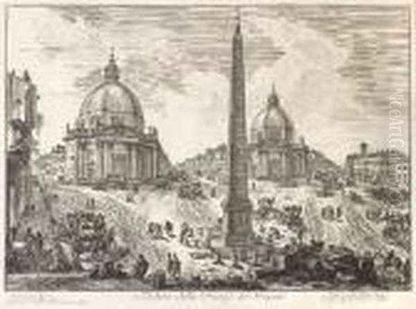 Veduta Della Piazza Del Popolo, From Vedute Di Roma Oil Painting by Giovanni Battista Piranesi