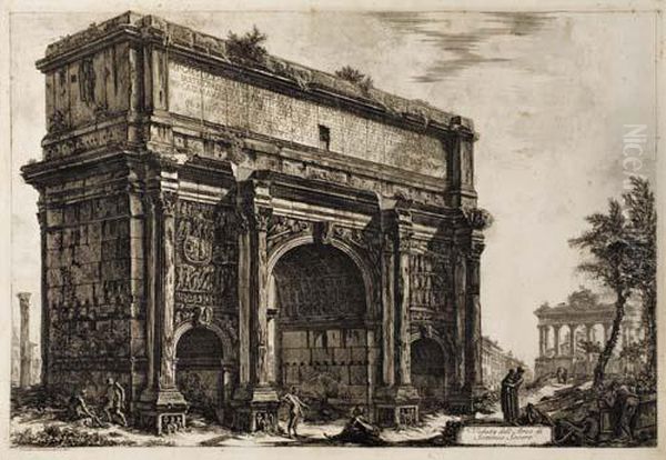 Veduta Dell'arco Di Settimio Severo Oil Painting by Giovanni Battista Piranesi