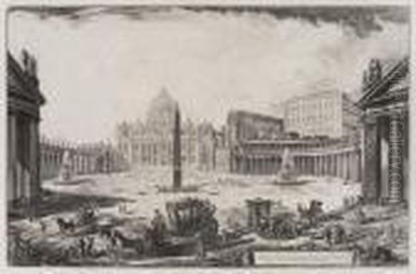 Veduta Della Gran Piazza E Basilica Di S. Pietro Oil Painting by Giovanni Battista Piranesi