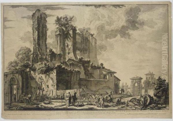 Two Views Of Rome: The Fontana 
Dell' Acqua Giulia, The Basilica Of Constantine; And Outlet Of The 
Cloacae Maximae Oil Painting by Giovanni Battista Piranesi