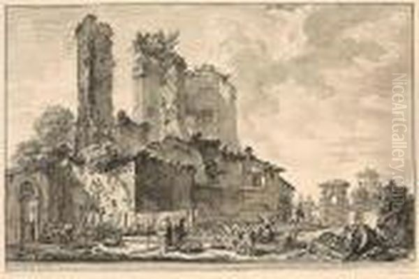 Veduta Dell'avanzo Del Castello, From Vedute Di Roma (we. 169; H. 34; F. 822), 1753 Oil Painting by Giovanni Battista Piranesi