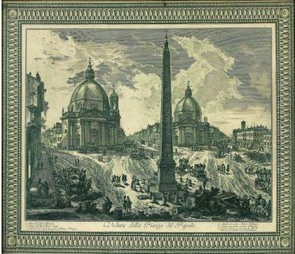 Veduta Della Piazza Del Popolo. Oil Painting by Giovanni Battista Piranesi