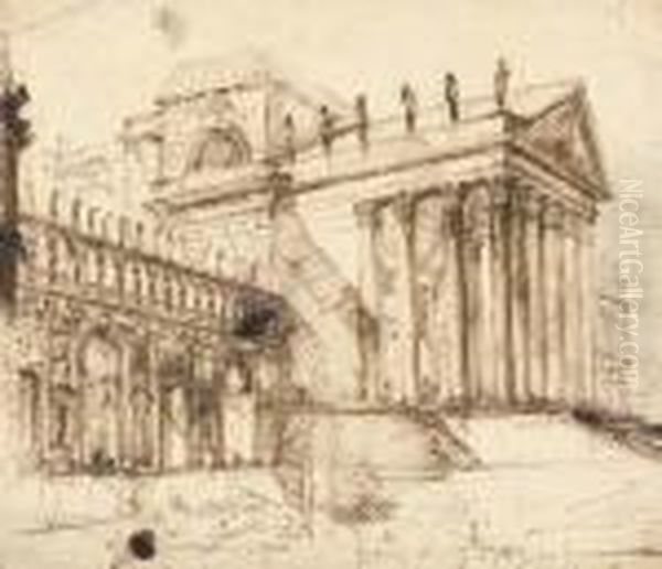 The Portico And Facade Of An Elaborate Neo-classical Building Oil Painting by Giovanni Battista Piranesi